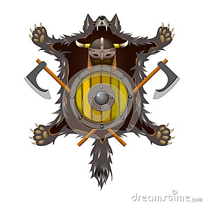 Military attributes of ancient Northern Viking warriors Vector Illustration
